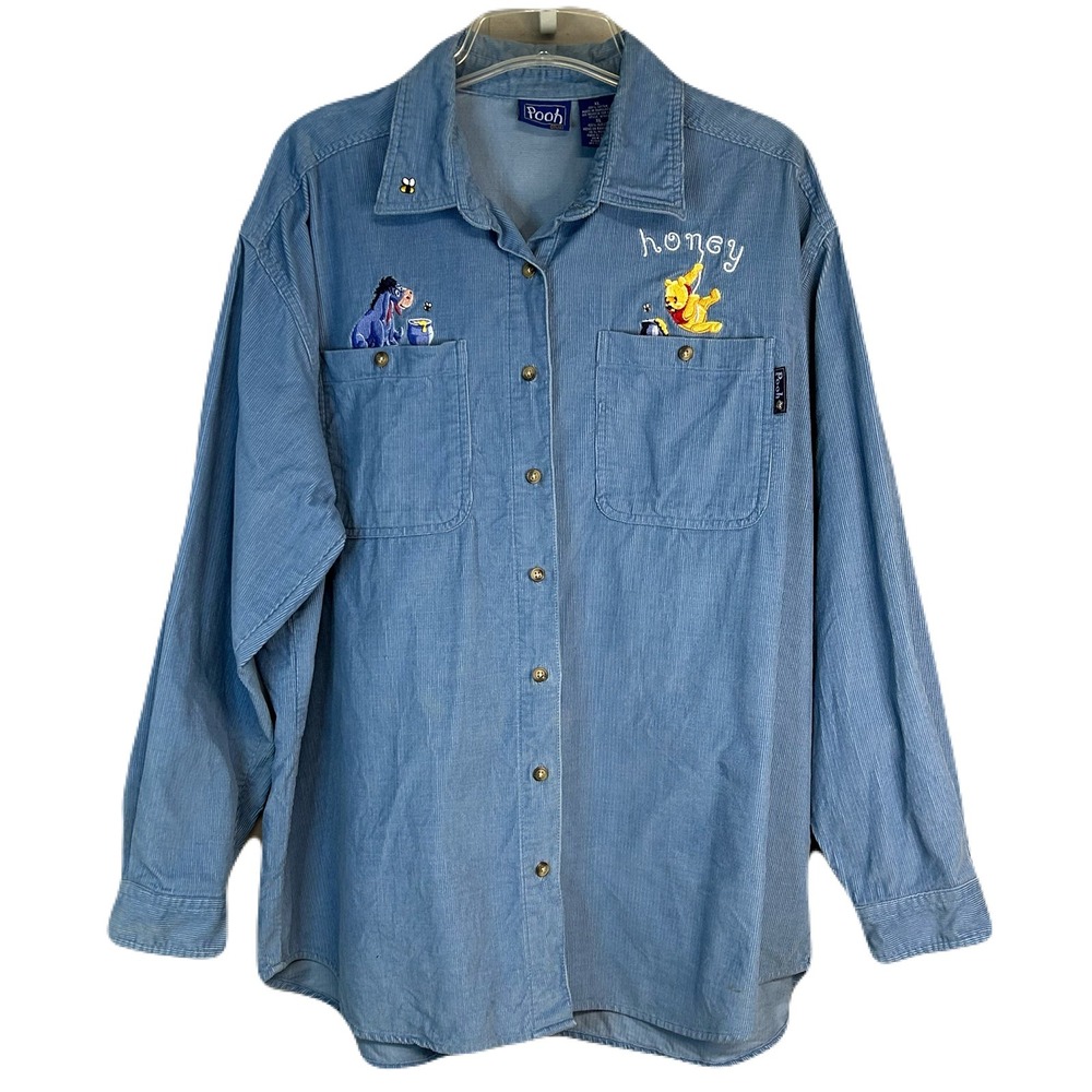 Vtg Disney Winnie the Pooh Corduroy Shirt Women XL Embroidered Vacation Resort‎